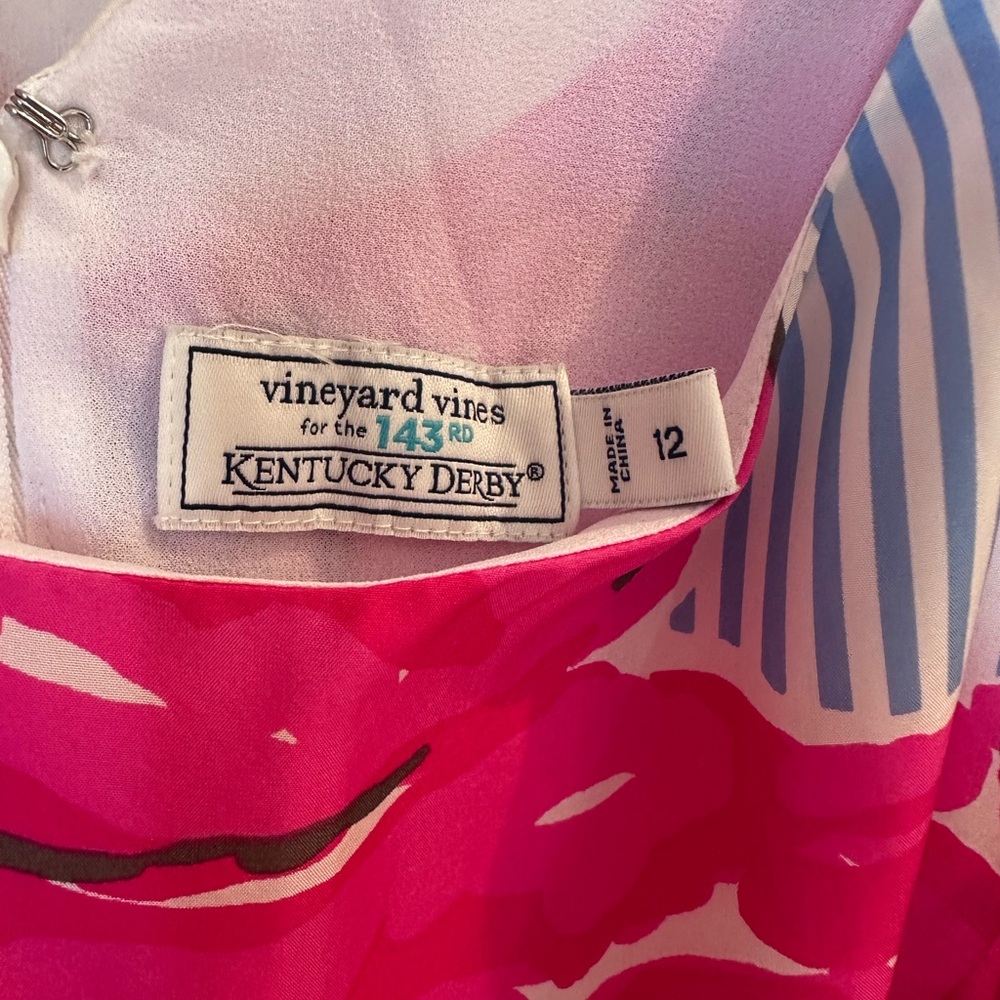 Vineyard Vines Hot Pink Floral Dress with Light Blue Stripe Detail